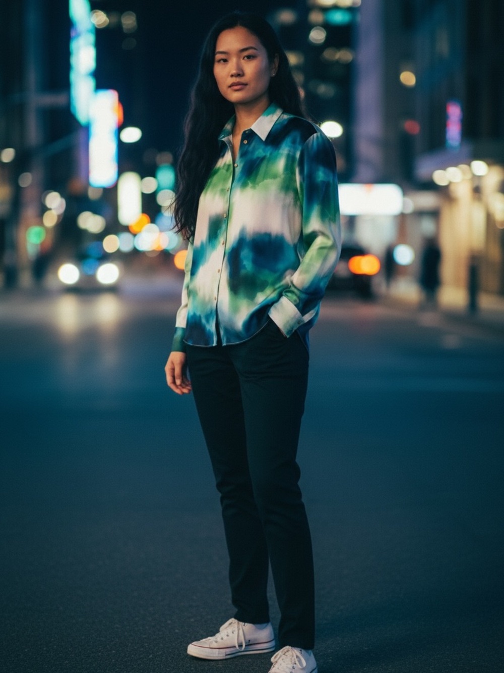 Zara Teal & Aqua Satin Shirt